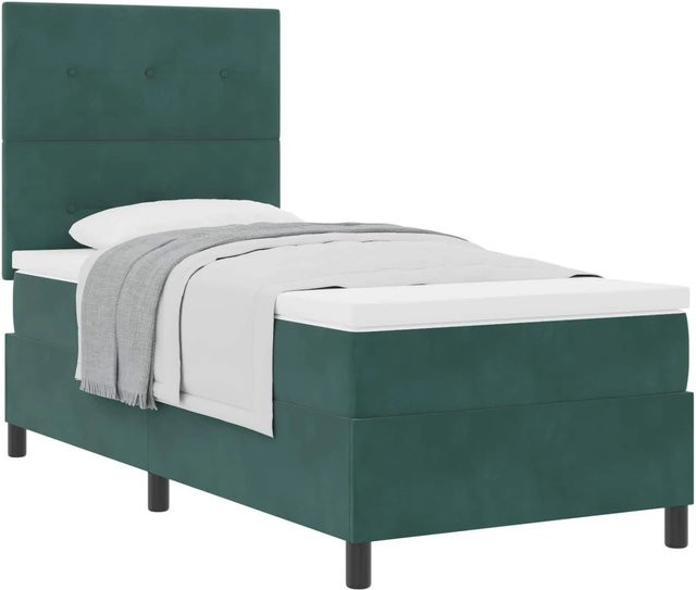vidaXL Boxspringbett mit Matratze und Taschenfederkern in Dunkelgrün, B/T: 100 x 200 cm - Bild 1
