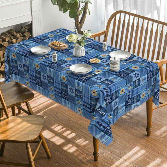 Wasserdichte rechteckige Tischdecke mit Magen David Motiv von JINGYUE Pet in Blau, B: 90 cm, T: 140 cm - Bild 1