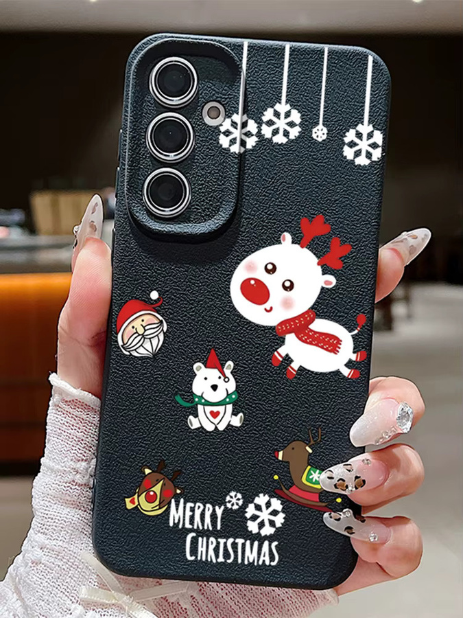 Samsung Handyhülle mit Cartoon Weihnachtselch für Galaxy S25 S24 S23 S22 Ultra Plus FE A56 A55 A54 A36 A17 A16 A15 Soft Cover in Beige und Weiß - Bild 3
