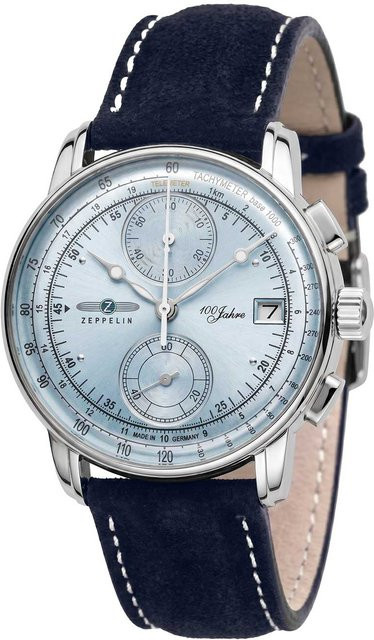 Zeppelin Chronograph, Quarz, Edelstahl, Leder, Blau, 42 mm, Herren - Bild 1