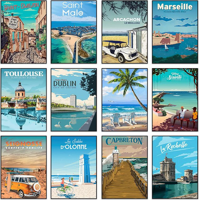 Potdemiel Diamantmalerei Reiseplakat Frankreich Vintage Wandkunst Multicolour B/H: 25 x 25 cm - Bild 1