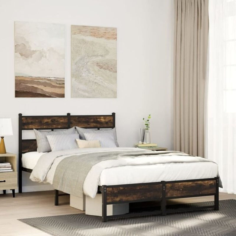 Metallbett Vidaxl in Räuchereiche und Braun im Industrial Design, B/T/H: 120 x 200 cm - Bild 1