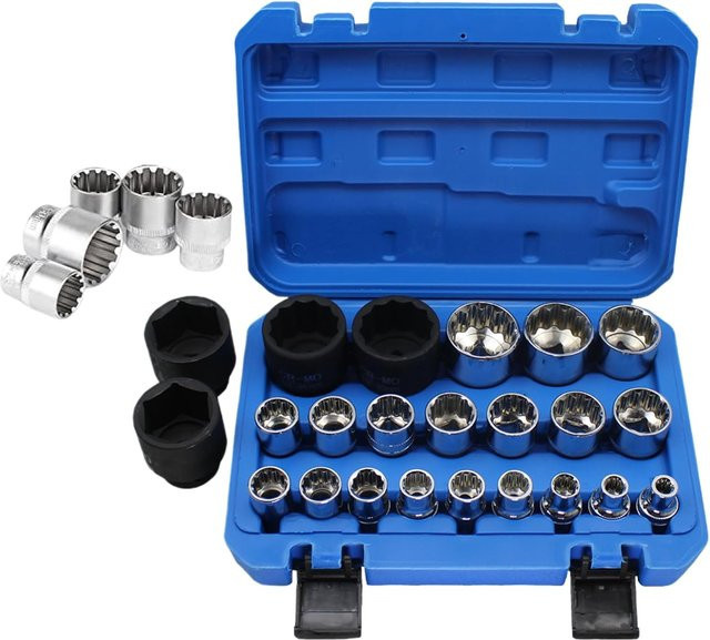 21-teiliger Steckschlüsselsatz 8-36mm mit Aufbewahrungsbox in Blau, 1/2 Zoll Steckschlüssel-Set mit Sechskant- und Splined-Bits für Reparaturarbeiten - Bild 1