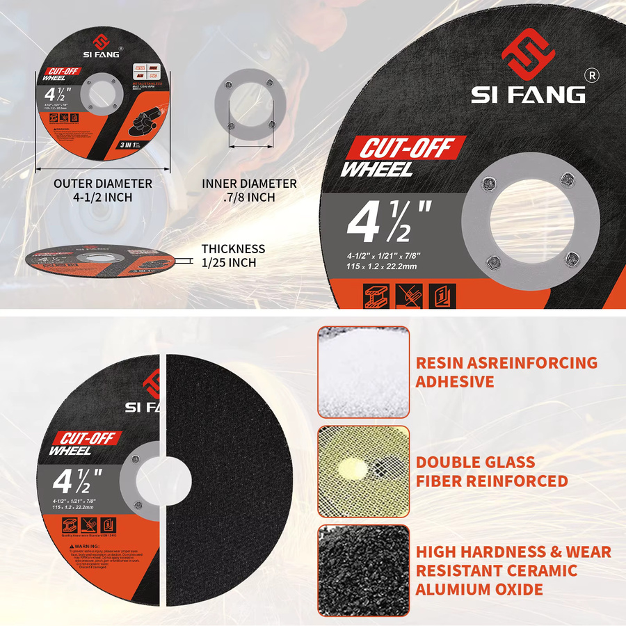 SI FANG Trennscheibe für Metall, Edelstahl, Aluminium und Holz, Farbe: Schwarz, Durchmesser: 115 mm, Dicke: 1,2 mm, Bohrung: 22,2 mm - Bild 4