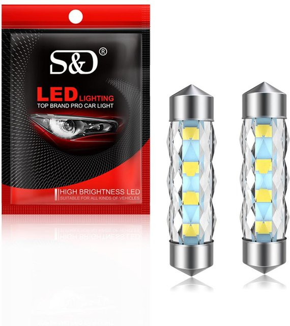 2 Stück 360° C5W C10W LED-Glühbirnen Canbus Soffitte für Auto Innenlicht, Dom, Lese- und Türlampe, 8SMD, 36mm, 6000K Weiß - Bild 1