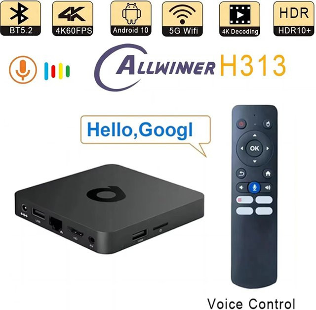 CLIBABIQBOX Q1 Smart ATV Box Android 10 Media Player mit 2GB RAM, 16GB Speicher, 4K UHD, WLAN, Bluetooth 5.2 und Sprachfernbedienung in Schwarz - Bild 1