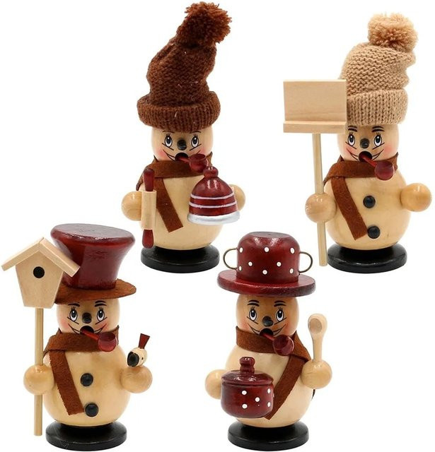 4er Set Räucherfiguren von Dekohelden24 in Braun und Multicolour, dekorative Räuchermännchen und Schneemänner aus Holz für Advent und Winter, B/T/H: 8 x 6 x 11 cm - Bild 1