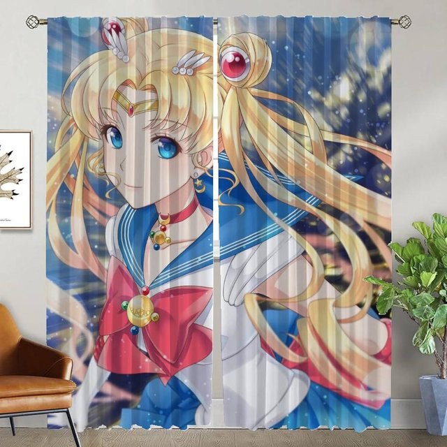 Sailormoons Halloween-Dekoration Tüll-Innenvorhänge für Kinderzimmer und Schlafzimmer, 2 Stück, Mehrfarbig, B: 50 cm, H: 70 cm - Bild 1
