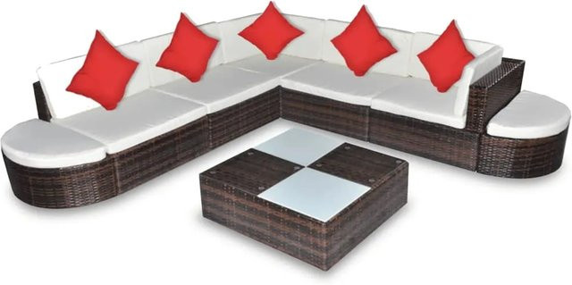vidaXL 8-tlg Garten-Lounge-Set aus Poly Rattan in Braun mit Auflagen und Outdoor-Couchtisch - Bild 1