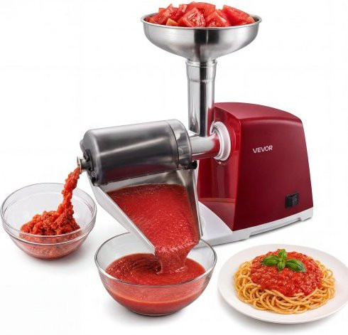 VEVOR Elektrische Tomatensiebmaschine aus Edelstahl in Rot und Silber, 800W Sauce Maker für Pürees, Erdbeeren und Salsa, inklusive Siebeinsätze 1mm, 1.5mm, 3mm und 6mm - Bild 1