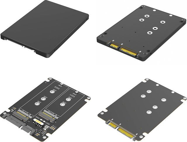 ALLOET Dual M.2 B-Key NGFF SSD zu 2,5 SATA III Adapter mit Gehäuse, 6Gbps, Schwarz - Bild 1