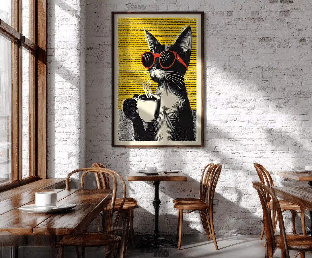Vintage Pop-Art Poster von SHENCHEN mit lustiger Katze in roter Sonnenbrille, Wandkunst aus mattem Papier in Multicolor - Bild 2