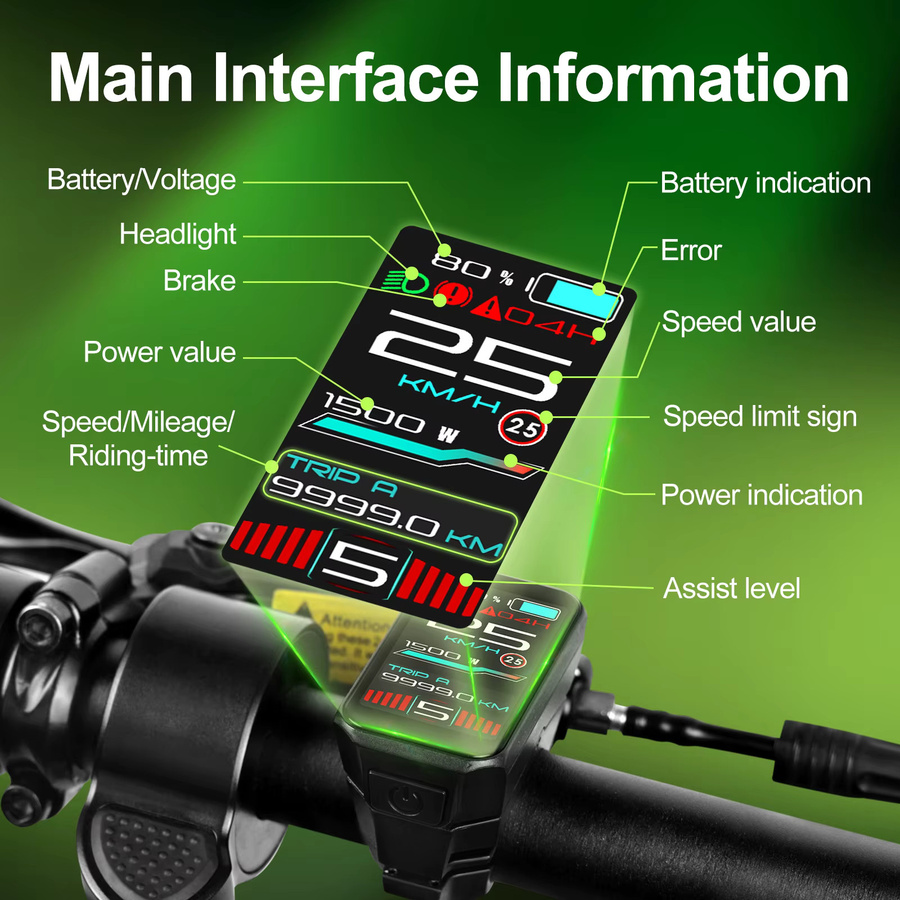 Varstrom VD18MT E-Bike Display mit Farb-Touchscreen, Bluetooth, IP67 wasserdicht, Schwarz, kompatibel mit BBS01B BBS02B BBSHD TSDZ2B TSDZ8 und weiteren Protokollen - Bild 5