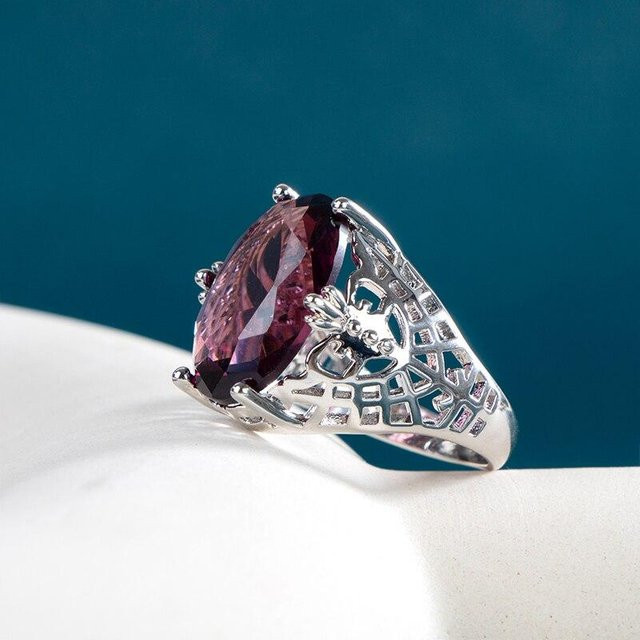 POMOiii Ring, Lila Stein, Zirkonia, Silber, Messing, Damen - Bild 1
