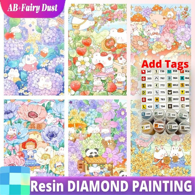 Potdemiel Diamantmalerei Resin Fairy Dust AB Diamant mit niedlicher Illustration in Mehrfarbig, Vollkreis-Diamantstickerei Mosaik, B/H: 25 x 25 cm - Bild 1