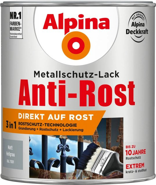 Alpina Metallschutz-Lack Anti-Rost Hellgrau matt 750 ml - Bild 1