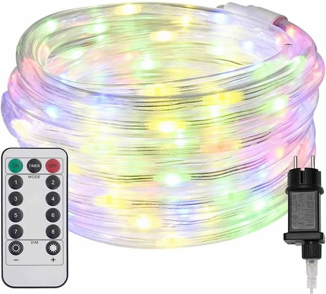 vidaXL LED Lichtseil mit 240 LEDs, Mehrfarbig, 10 m, Transparent, mit Fernbedienung, IP44 für Außen- und Innenbereich - Bild 1