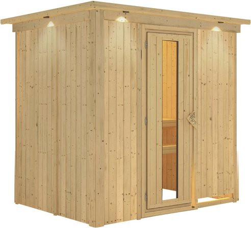 Karibu Sauna Kircholm für 3 Personen aus Fichtenholz in Beige ohne Ofen B: 202,0 cm, T: 165,0 cm, H: 210,0 cm - Bild 1