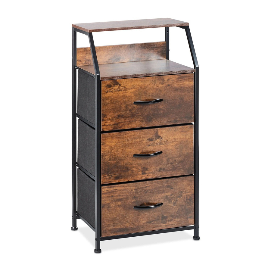 Relaxdays Standregal aus Metall in Schwarz und Dunkelbraun im Industrial Style mit 3 Schubladen und 2 Ablagen, H x B x T: 92 x 45 x 30 cm - Bild 2