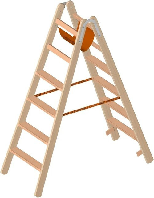 Layher 1020 Holzstehleiter mit 2x6 Stufen in Beige mit Tragelement - Bild 1