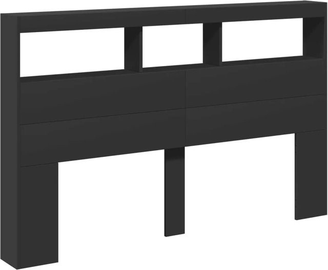 vidaXL LED-Kopfteil mit Ablagen und USB-Ladeport, Schwarz, B: 160 cm, T: 17 cm, H: 102 cm - Bild 1