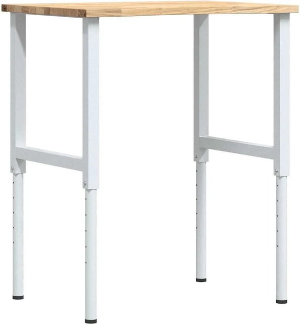 vidaXL Werkbank aus Massivholz Eiche und pulverbeschichtetem Metall, Farbe: Weiß-natur/Eiche, H: 71,5-98 cm, B: 80 cm, T: 60 cm - Bild 1