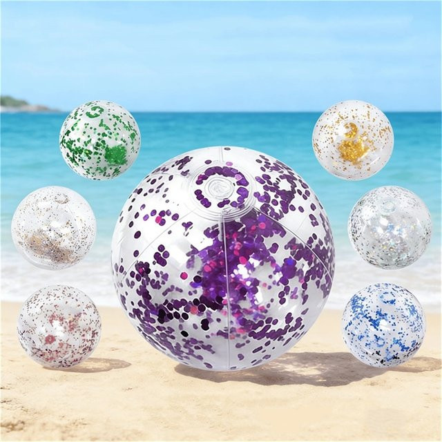 Wonflex Glitzer-Aufblasbarer Strandball, transparent, 40cm - Bild 1