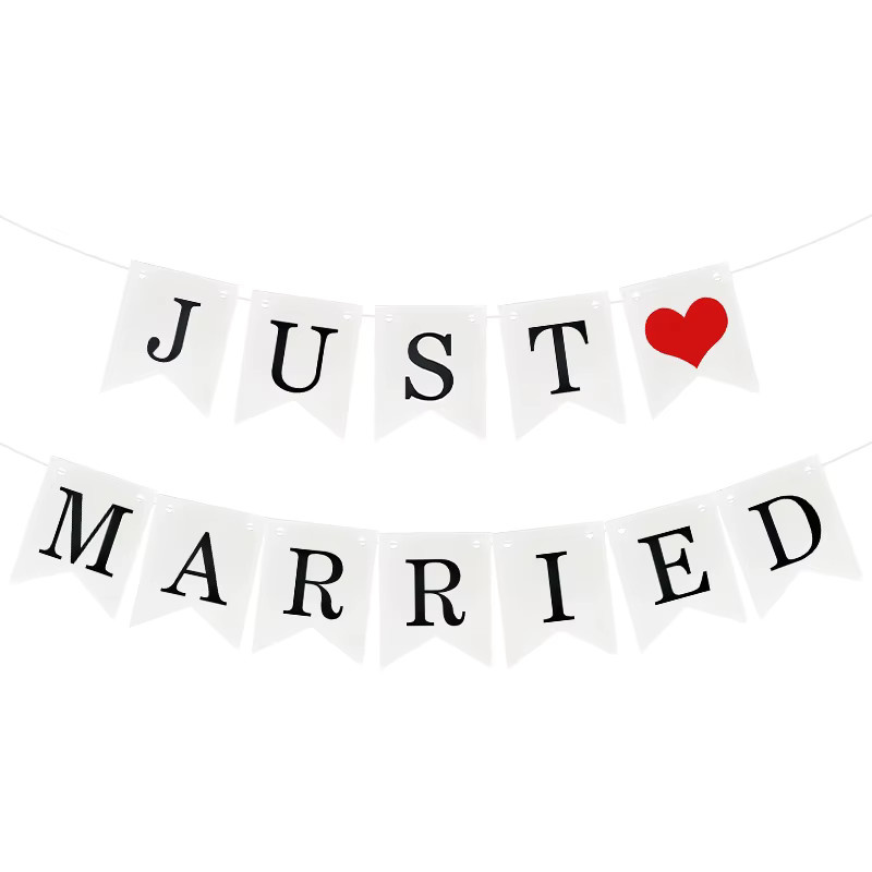 ZQNYCY Vintage Just Married Bunting Banner in Weiß für Hochzeit und Brautparty als rustikale Partydekoration - Bild 3