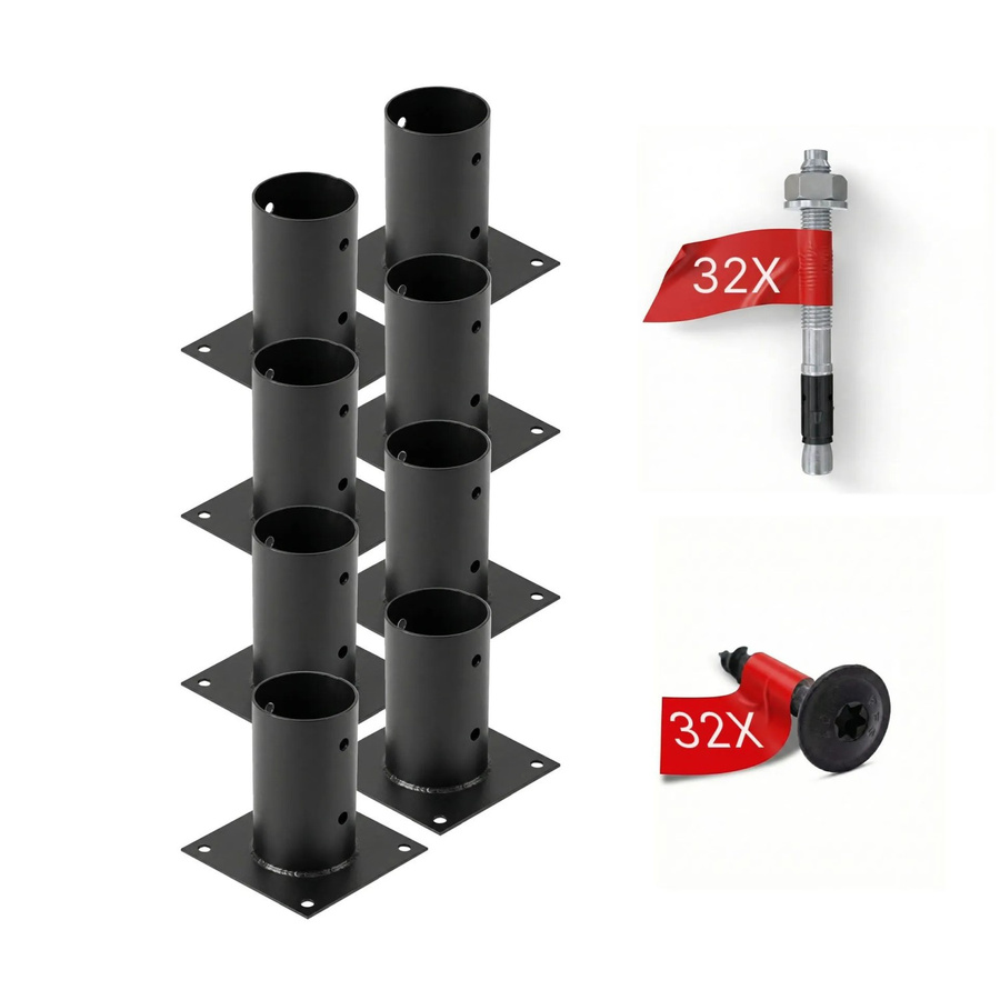 HOLLMAX Pfostenträger Set 8 Stück Aufschraubhülse für Rundholzpfosten 80 mm in Schwarz matt - Bild 2