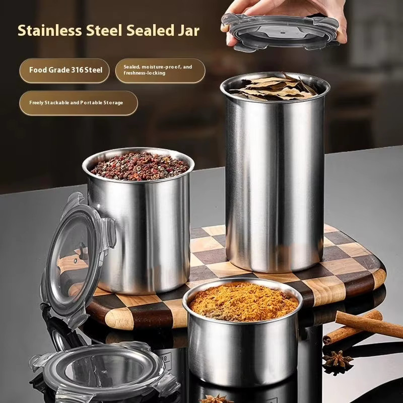 Hoeaden Edelstahl-Vorratsdosen-Set in Silber mit Clip-Verschluss, 500 ml, 900 ml und 1400 ml - Bild 2