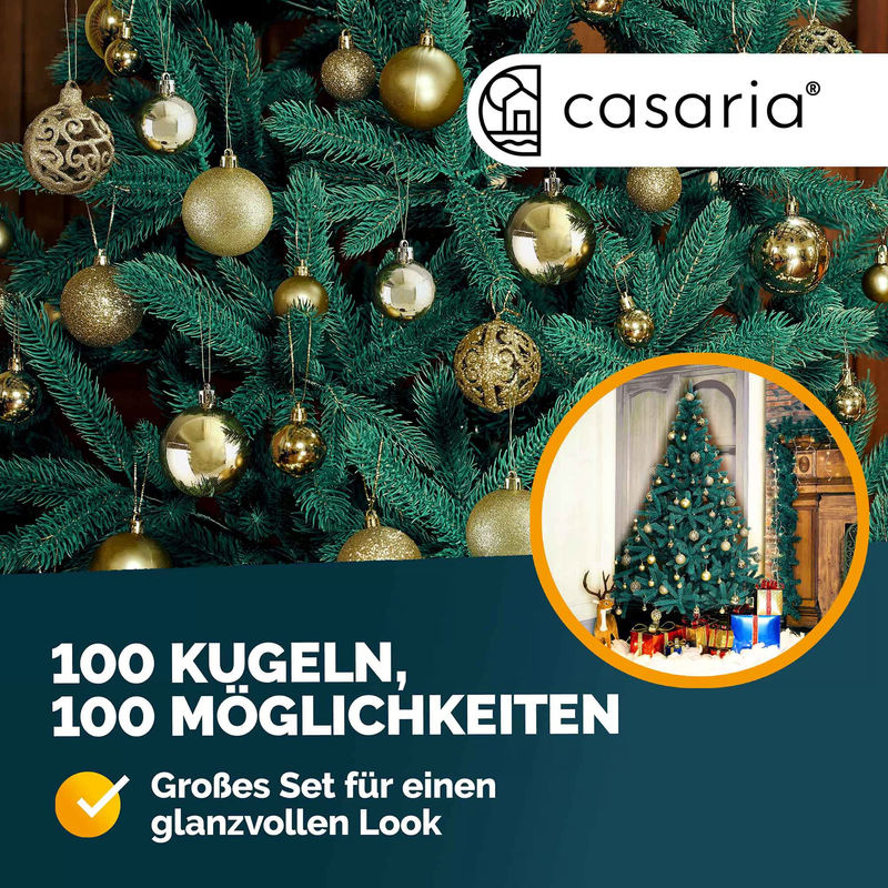 CASARIA Weihnachtskugeln Gold 100-teilig aus Kunststoff als Hängeornament für deine Weihnachtsdekoration - Bild 2