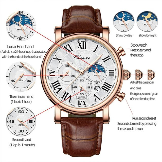 CHENXI Herren-Armbanduhr, Quarz, Leder, Datum, Analog - Bild 1