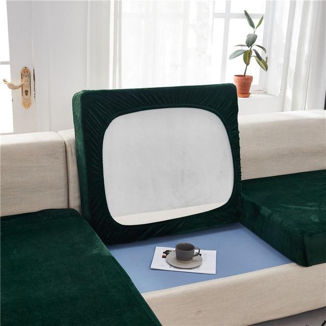 Housmife Samt Sofasitzkissen Set aus 2 Stück, weiche Plüschkissenbezüge in Dunkelgrün, B/B: 45 x 45 cm - Bild 1