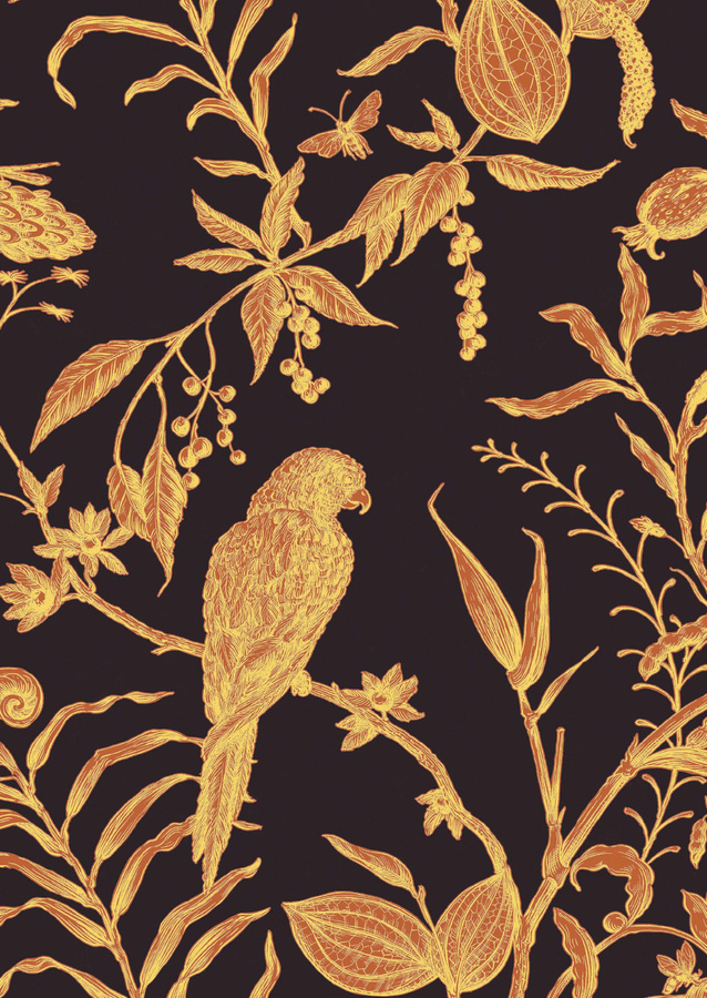 Lewis & Wood Tapete Squawk Ink in Schwarz und Multicolour mit floralem Tier- und Botanikmuster, Breite: 134 cm - Bild 1