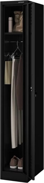 JAN NOWAK Umkleideschrank KACPER Spind aus Metall mit 1 Abteil und Etikettenhalter in Schwarz, H x B x T: 180 x 30 x 50 cm - Bild 1