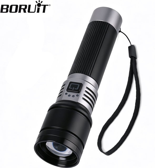 BORUiT Ultrahelle LED-Taschenlampe mit 1000LM, USB-aufladbar und Zoomfunktion, Schwarz aus Aluminiumlegierung für Outdoor, Camping und Wandern - Bild 1
