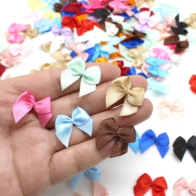 Bunte Dacron Band Bögen für DIY Handarbeit und Party Dekoration, 50-100 Stück pro Packung, Größe: 2 x 2,5 cm, Mehrfarbig - Bild 1