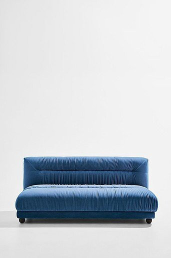 Elmo Zweisitzer-Sofa in Blau mit Samtbezug und Holzgestell - Bild 1