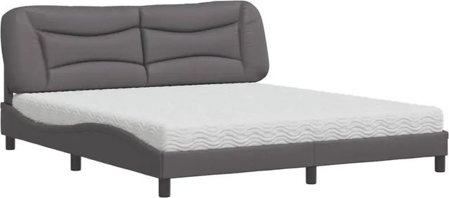 vidaXL Bett mit Matratze aus Kunstleder in Grau, B/T: 180 x 200 cm - Bild 1