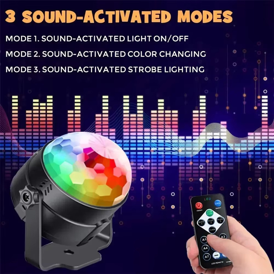 XIWANGFIRE RGB LED Disco Ball mit Fernbedienung, Soundaktivierte rotierende DJ Bühnenlampe in Multicolour und Schwarz - Bild 3