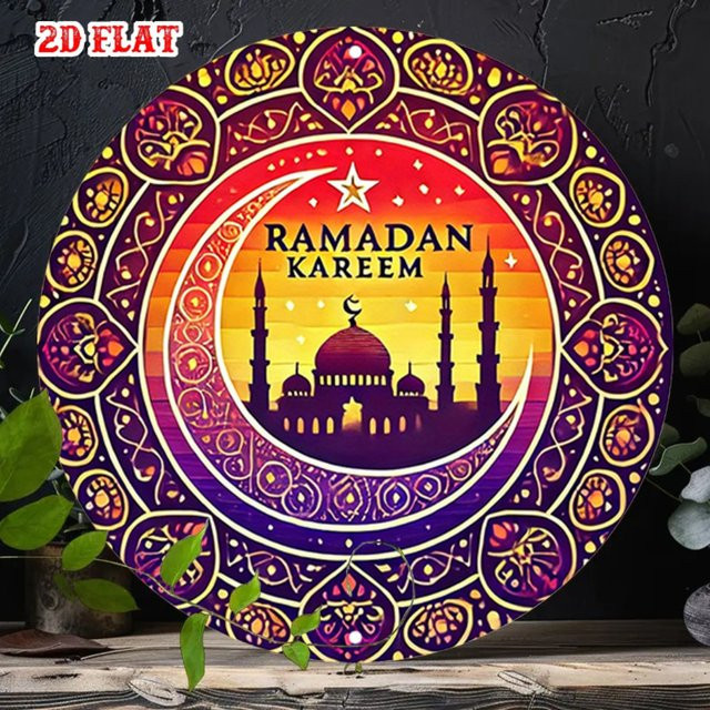 CIFBUY Ramadan Halbmond Wandkunst aus Metall mit arabischer Kalligraphie und Mandala-Design in Multicolour - Bild 1