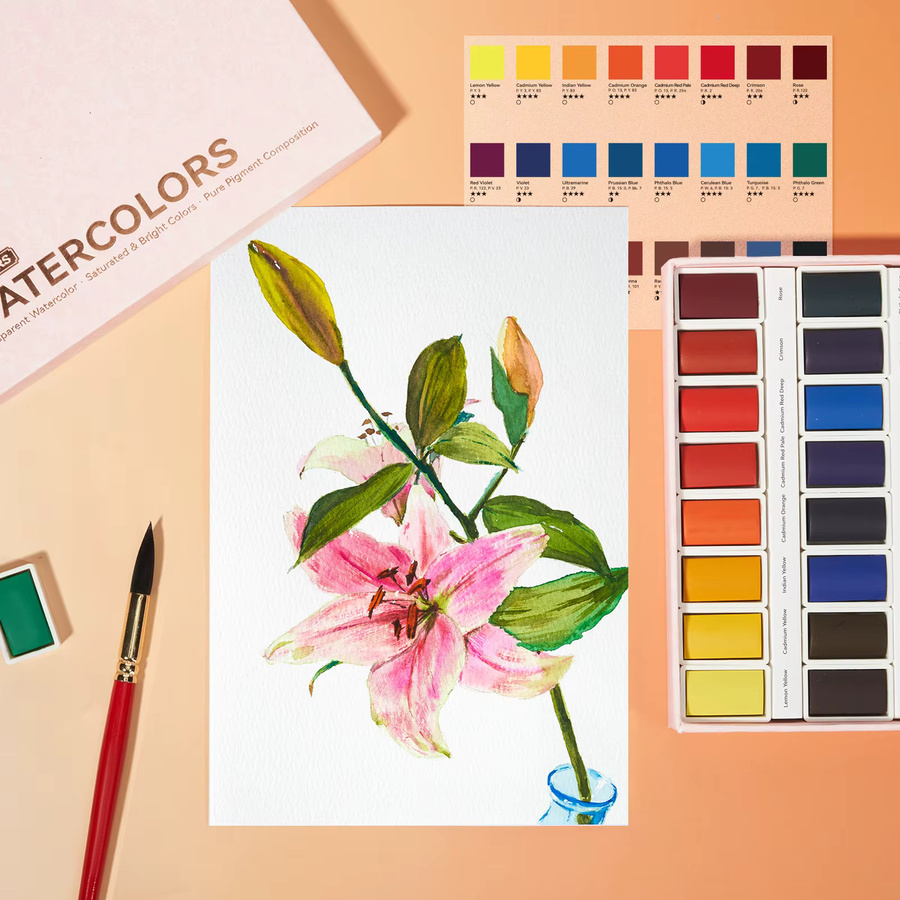 Arrtx Aquarellfarben-Set mit 24 Vollfärbepfännchen in Multicolour, lichtbeständig und ungiftig für Skizzen und Illustrationen - Bild 4