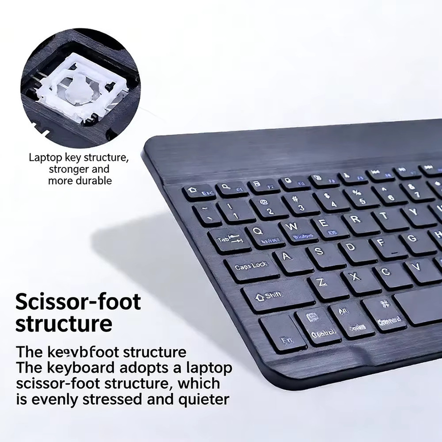 KEBIDUMEI Bluetooth-Mini-Tastatur in Schwarz, wiederaufladbare tragbare Tastatur für PC, Laptop und Tablet mit englisch/russischer Beschriftung - Bild 4