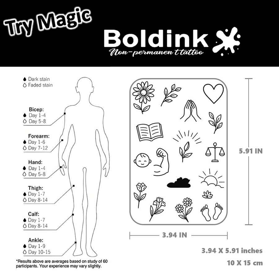 BOLDINK Gentle Healing Love & Growth Tattoo-Aufkleber, Unisex - Bild 3