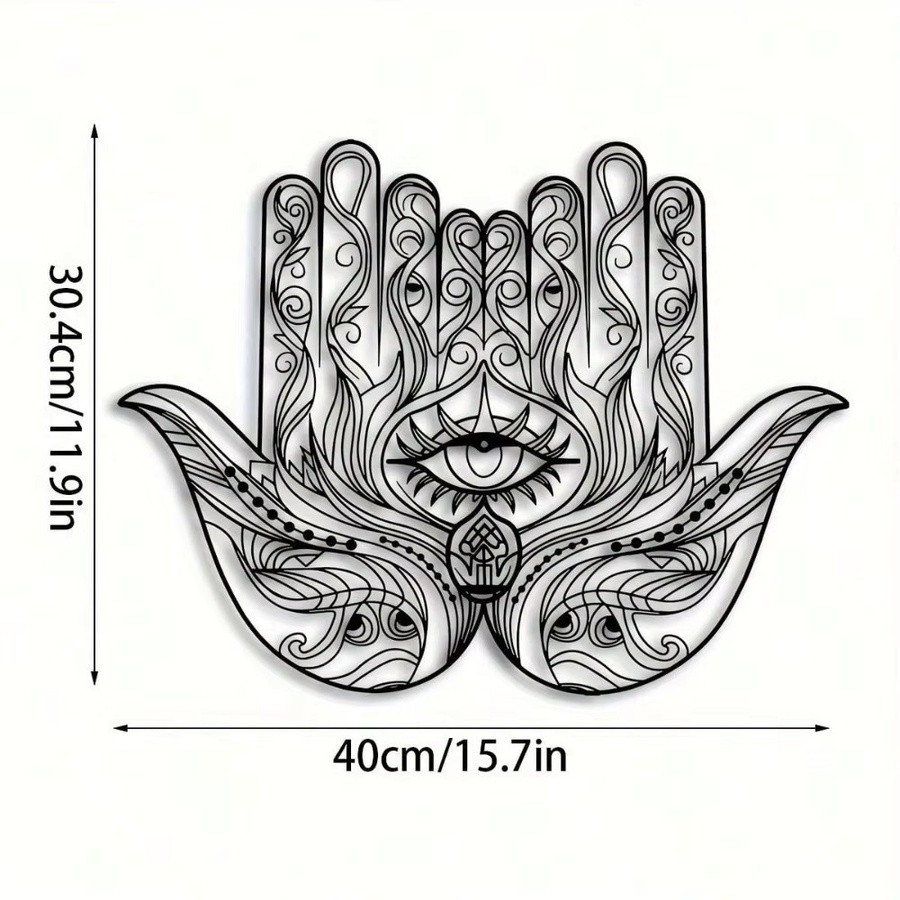 CIFBUY Hamsa-Hand Metall-Wandskulptur in Schwarz als spirituelle Kunstdekoration im Ethnic-Design - Bild 3