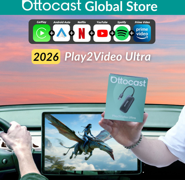 Ottocast Play2Video Ultra AI Box Carplay Adapter mit Android Auto, WiFi6 und Mediaplayer für YouTube und Netflix, Schwarz - Bild 1