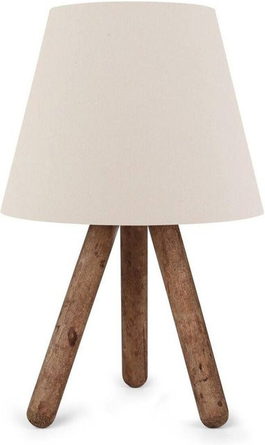Opviq Tischleuchte in Weiß und Nussbaum aus Buchenholz mit PVC-Stoff, E27, B/T/H: 22 x 22 x 33 cm - Bild 1