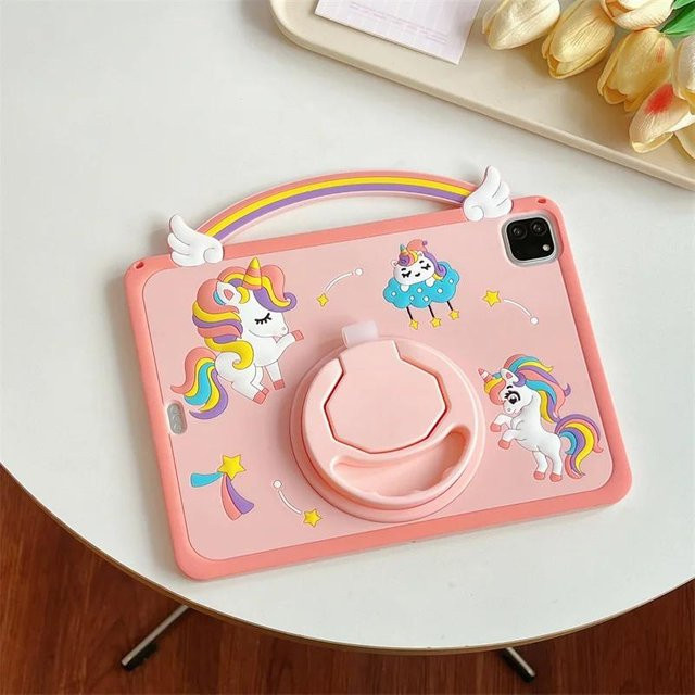 Apple iPad Silikon Hülle mit Cartoon Einhorn Design in Pink für iPad Pro, Air und Mini - Bild 1