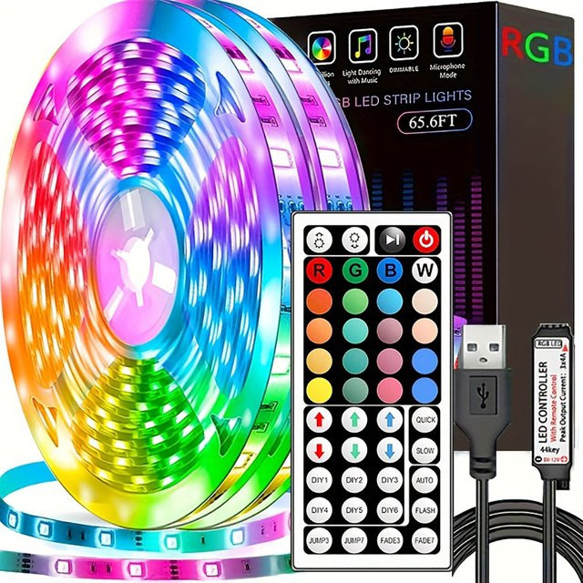 Mikenoon RGB LED-Streifen mit 44-Tasten-Fernbedienung zur TV-Hintergrundbeleuchtung und Dekoration in Multicolour - Bild 1