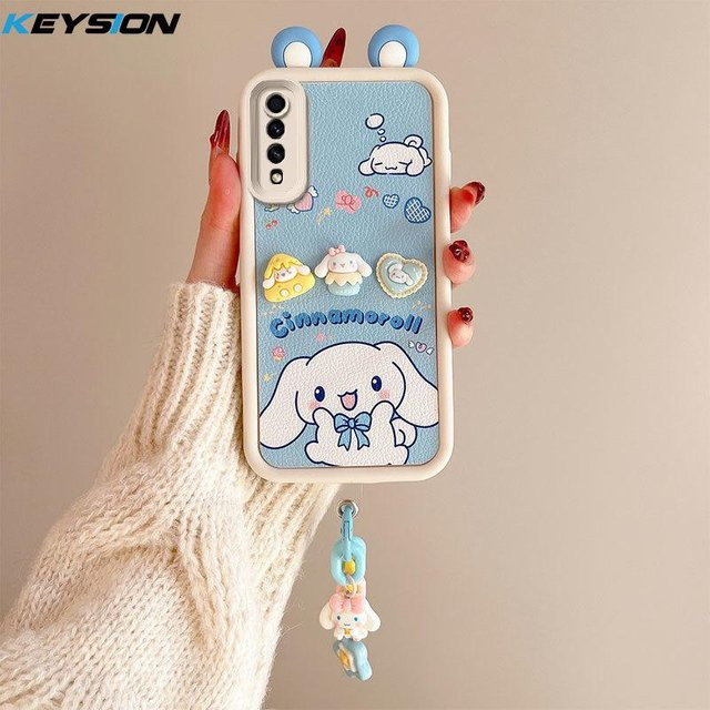 KEYSION 3D Cartoon Handyhülle mit Ohr-Design und Armband für Samsung Galaxy A50, A50S und A30S aus weichem Silikon in Blau - Bild 1